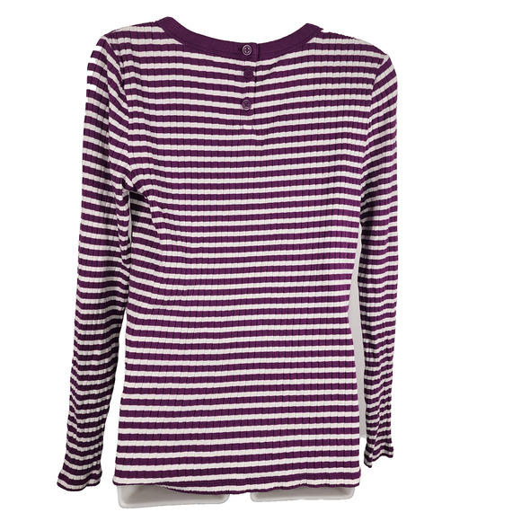 Talbots Women Ribbed Crewneck Tee Jasmine Stripe Long Sleeve Knit Texture Medium - Picture 2 of 9
